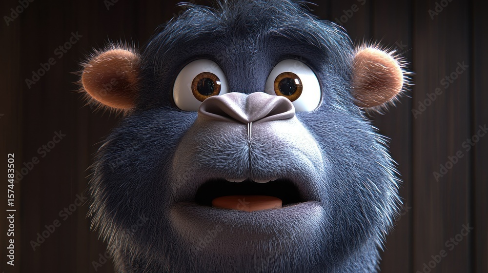 Fototapeta premium Animated furry primate, surprised expression