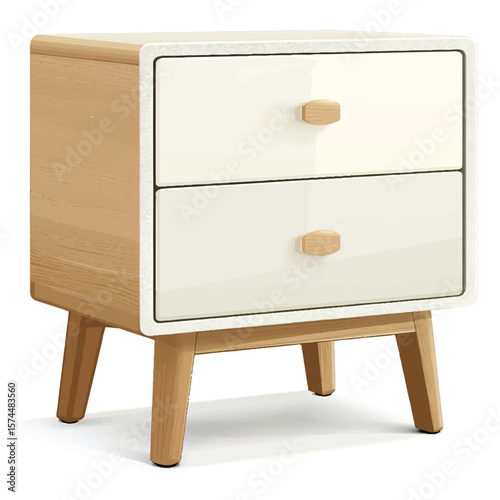 TwoDrawer Nightstand with Light Wood Grain and Rounded Square Knobs