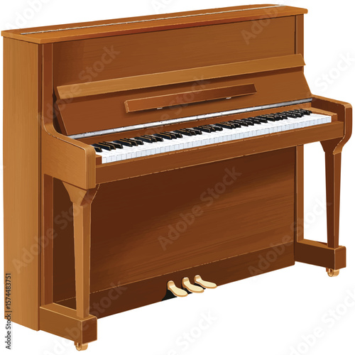 Upright Piano with Detailed Keys and Wooden Finish Angled Perspective
