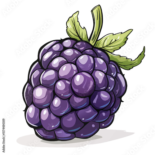 Vibrant Cartoon Illustration of a Single Blackberry with Detailed Texture