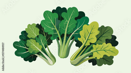 Bunch of fresh green leafy vegetables with light green stems on a light green background