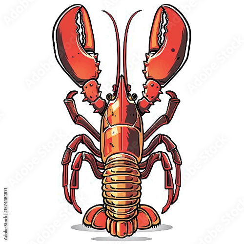 Vibrant Cartoon Lobster with Golden Tail Section