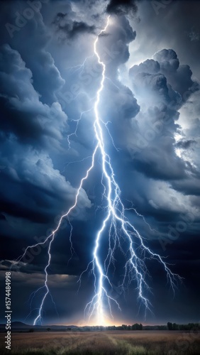A dramatic lightning bolt splits the pitch-black sky