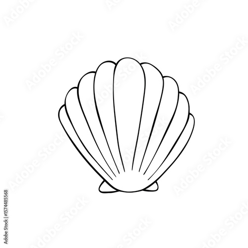 Black outline seashell icon. Clip art, simple illustration of marine shell in doodle style. Aquatic creature in ocean. Suitable for summer design, kids activity or educational materials