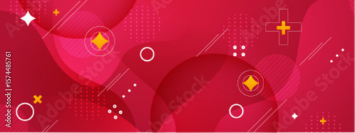 Abstract red design with circles, plus signs, and stars; suitable for backgrounds, advertisements, stationery, and digital design projects.