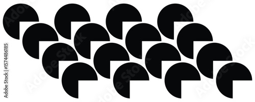 Black circular segments and white squares pattern abstract geometric