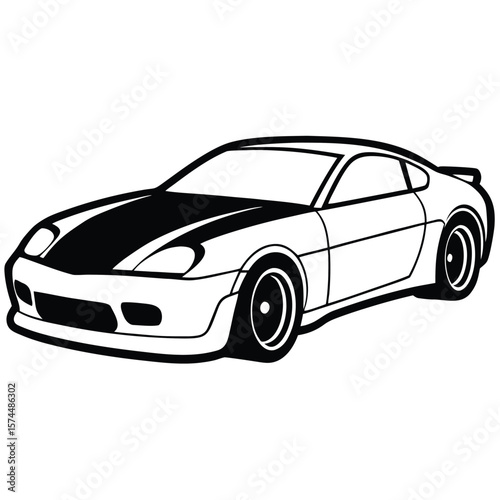 Sleek modern sports car with black hood stripe silhouette