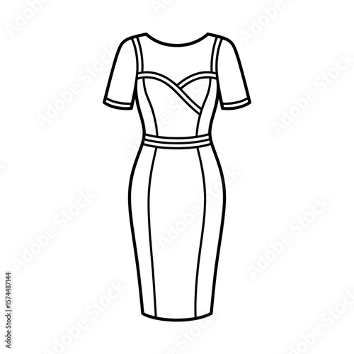 A black and white sheath dress illustration line art of a coloring page 