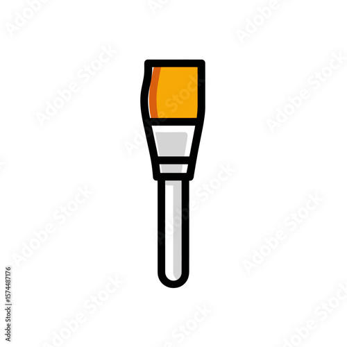Yellow paintbrush applies color solo on white backdrop illustration