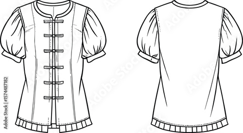 Blank Puff Sleeve Top with Frogs, Perfect for Custom Designs, Fashion Mockup
