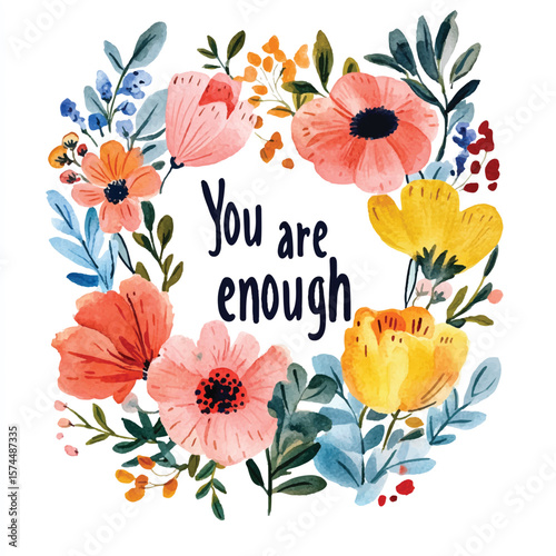 Vibrant Floral Wreath with Positive Affirmation