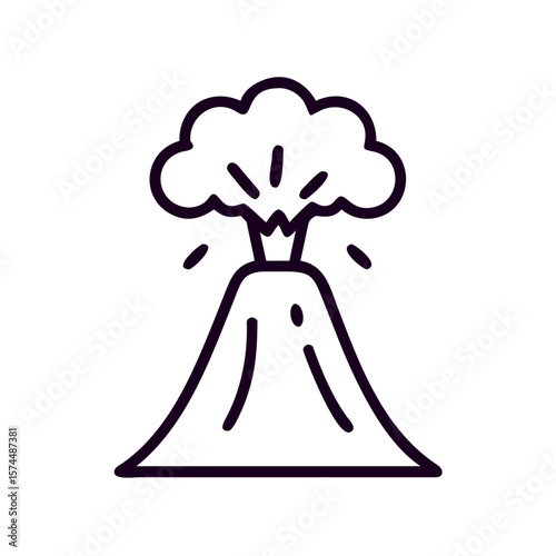 Volcano erupting with smoke and lava in line art style  