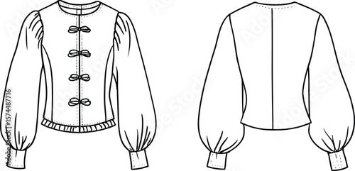 Elegant Blouse Top Jacket Tunic, Puffy Sleeves, Fashion Sketch, Outfit Design
