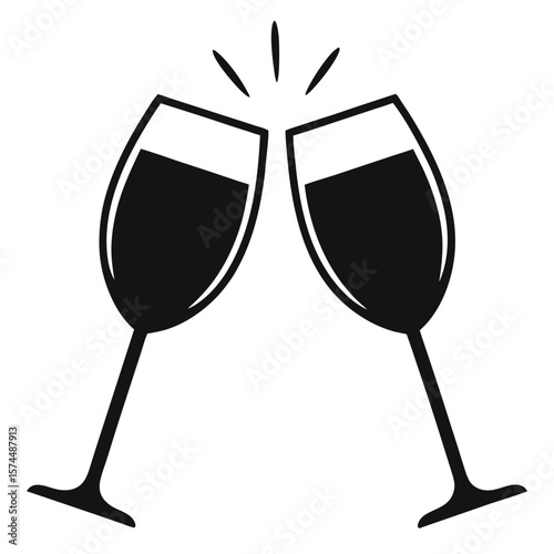 Two wine glasses clinking silhouette isolated on white background
