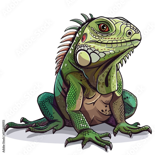 Vibrant Green Iguana Portrait Detailed Scales and Crest (1)