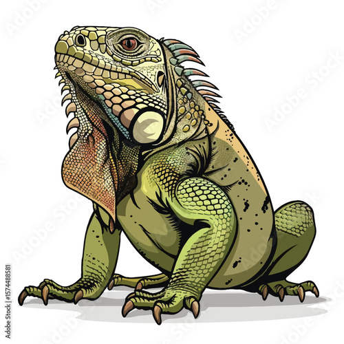 Vibrant Green Iguana Portrait Detailed Scales and Dewlap