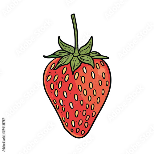 Vibrant HandDrawn Illustration of a Single Strawberry