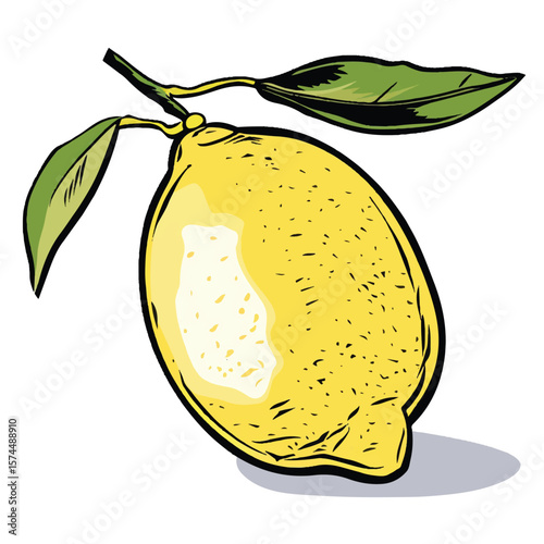 Vibrant HandDrawn Lemon with Intricate Details