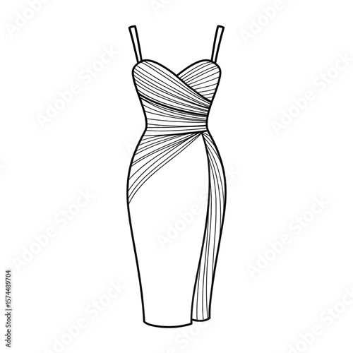 A black and white sheath dress illustration line art of a coloring page 