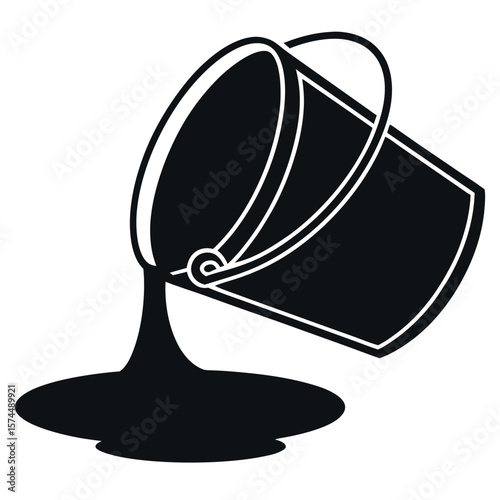 Paint bucket spilling silhouette isolated on white background