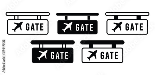 Airport Gate Signs Black and White Icons Vector Design Illustration