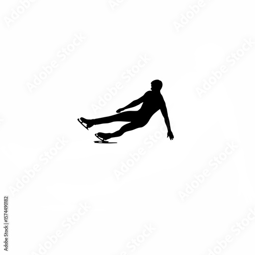 Silhouette of man gliding smoothly across ground in stylized move on white background