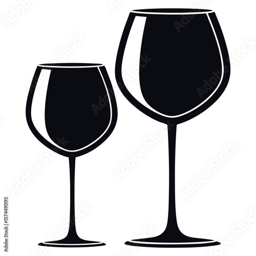 Two wine glasses silhouette isolated on white background