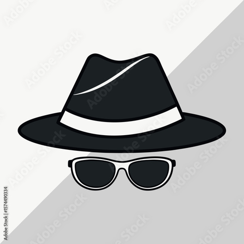Man fedora hat sunglasses silhouette isolated on white background