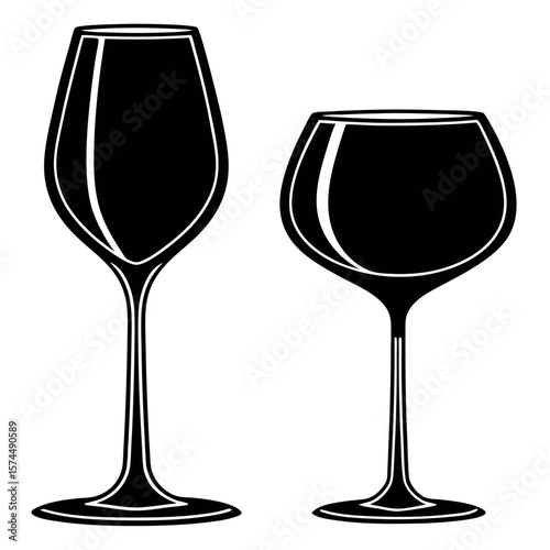 Two wine glasses silhouette isolated on white background