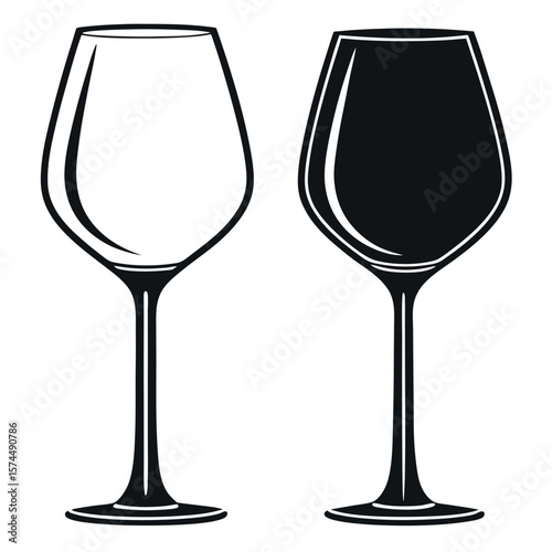 Two wine glasses silhouette isolated on white background