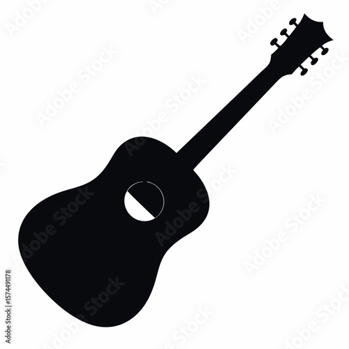 Acoustic guitar silhouette isolated on white background