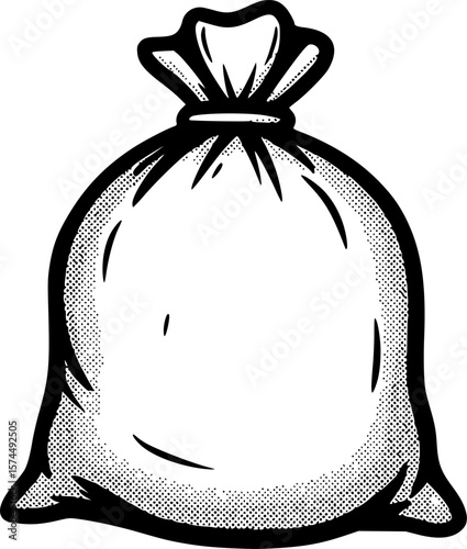 Monochrome depiction of a fabric sack with implied contents and contours
