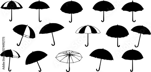 Assorted Summer Umbrellas Beach Style Silhouettes in Black and White Colors
