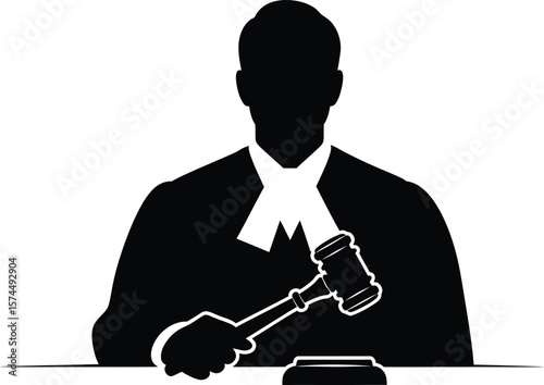 A silhouette of a judge holding a gavel symbolizes the power and authority of the legal system