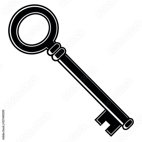 Vintage skeleton key silhouette isolated on white background