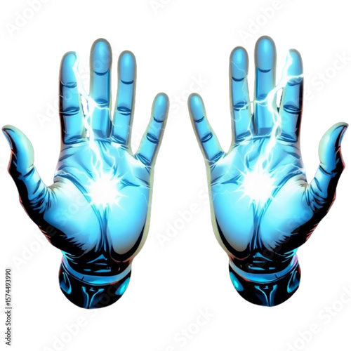 Electric hands surrounded by sparks
