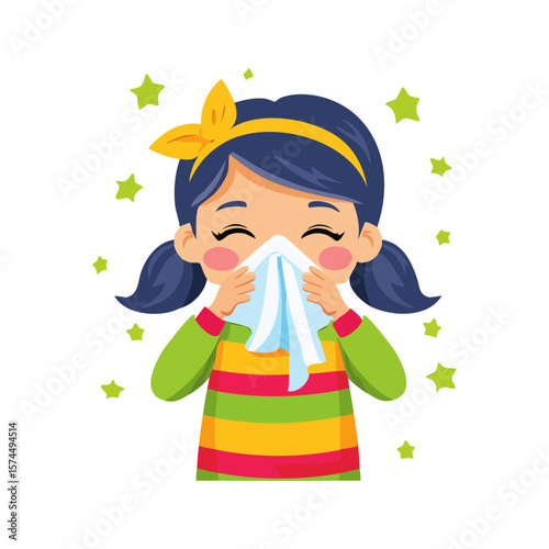 little girl blowing her nose