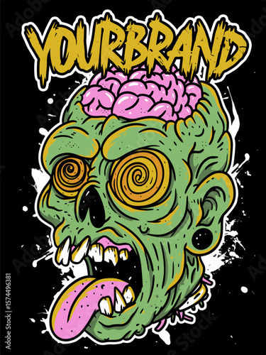 Fotografie t-shirt design illustration drawing streetwear metalcore monster zombie brain de