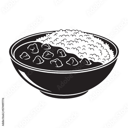 Spoon-ready tradition in shape – Curry with rice silhouette rendered in clean Curry with rice vector – Curry with rice illustration

