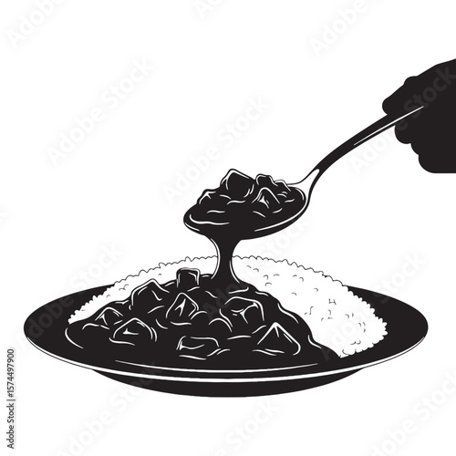A comforting bowl of flavor – Curry with rice silhouette styled in warm Curry with rice vector – Curry with rice illustration

