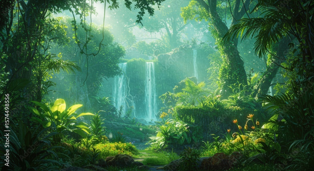 Obraz premium Tropical waterfall jungle scene