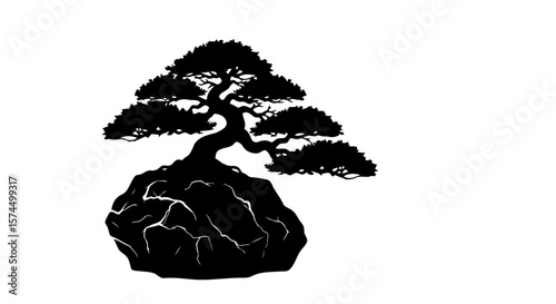 Bonsai Tree Silhouette: Zen Garden Minimalist Art