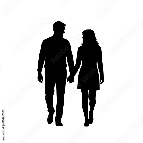 Silhouette of a Romantic Couple Walking Hand in Hand