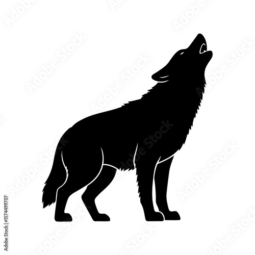 Howling Wolf Silhouette: A Majestic Black and White Vector Graphic