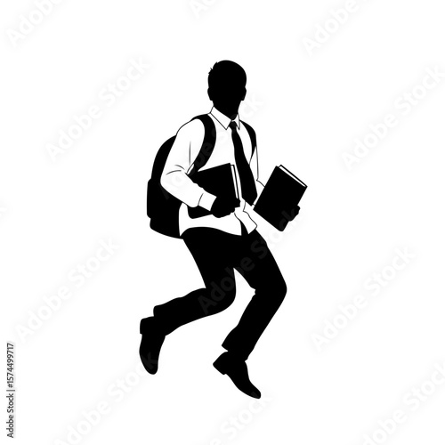 Jumping Student with Backpack and Books: Education, Knowledge, and School Success