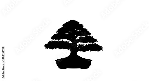 Bonsai Tree Silhouette: Zen Garden Minimalist Art Print