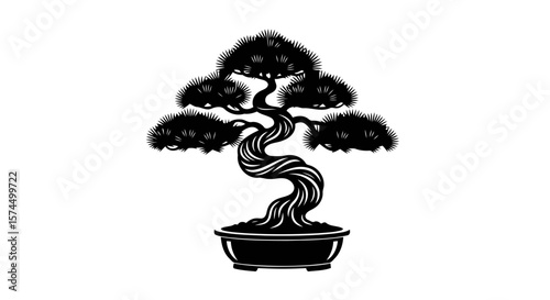Bonsai Tree: A Black and White Zen Garden Minimalist Art Print