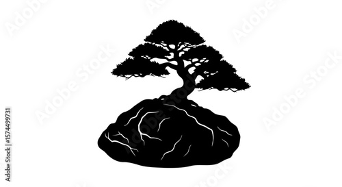 Bonsai Tree Silhouette: Zen Minimalist Art Print