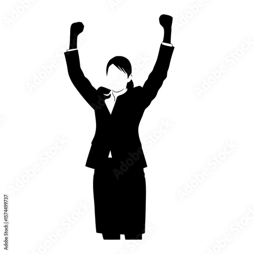 Celebrating Success: A Businesswoman's Triumphant Pose. A powerful image symbolizing achievement and empowerment in the corporate world.
