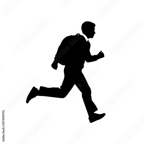 A Silhouette of a Running Student with a Backpack: Dynamic Motion and Education Concept